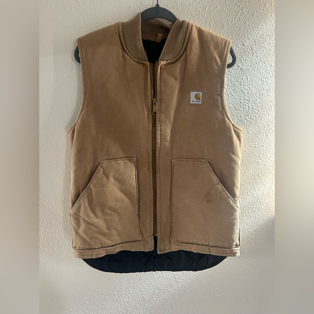 Vintage Carhartt Duck Canvas Quilt Lined Vest Mens Size M Tall